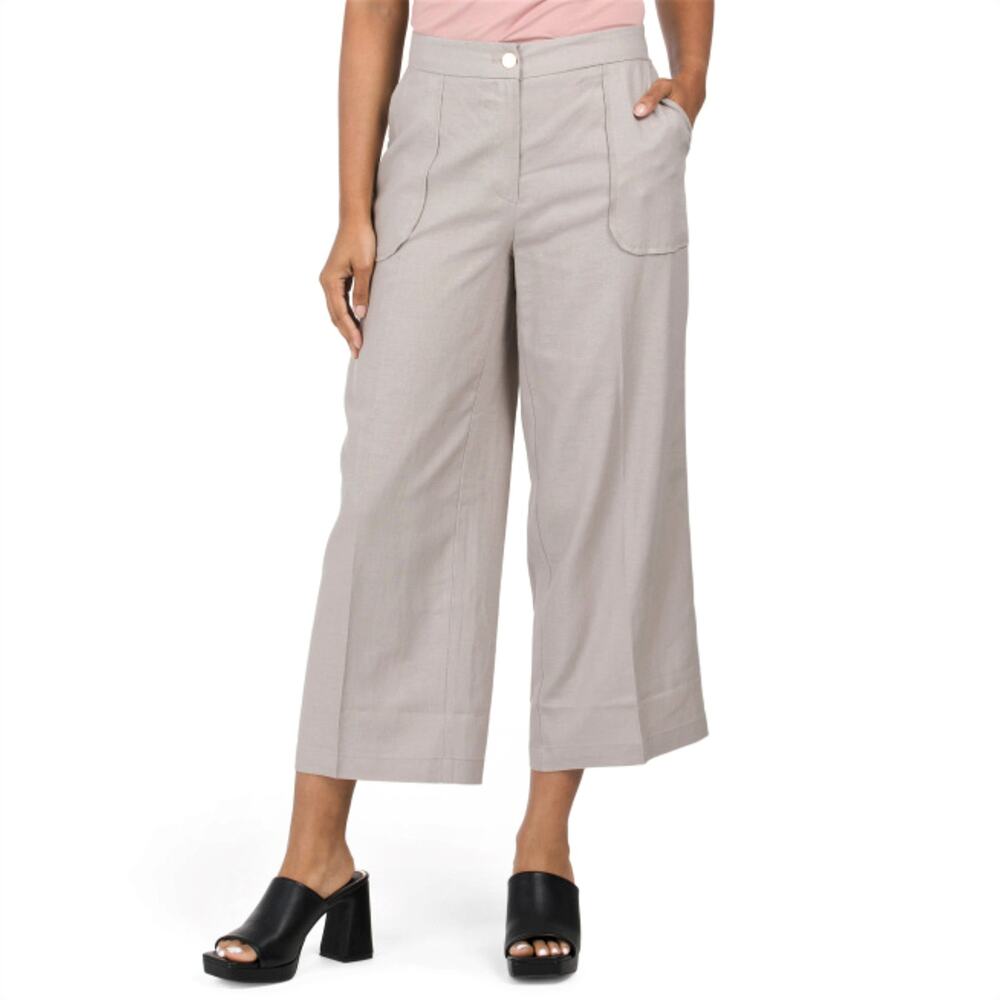 NWT Jones New York Women's High Rise Linen Blend Wide Leg Cropped Pants